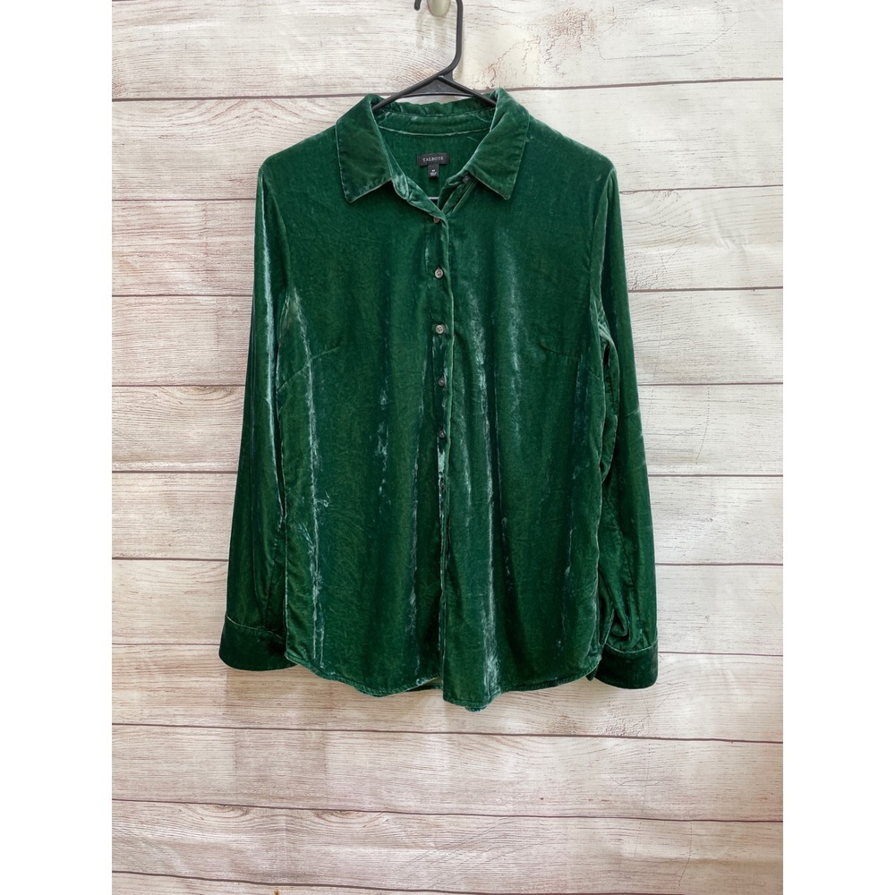 TALBOTS CRUSHED VELVET BLOUSE IN EMERALD GREEN